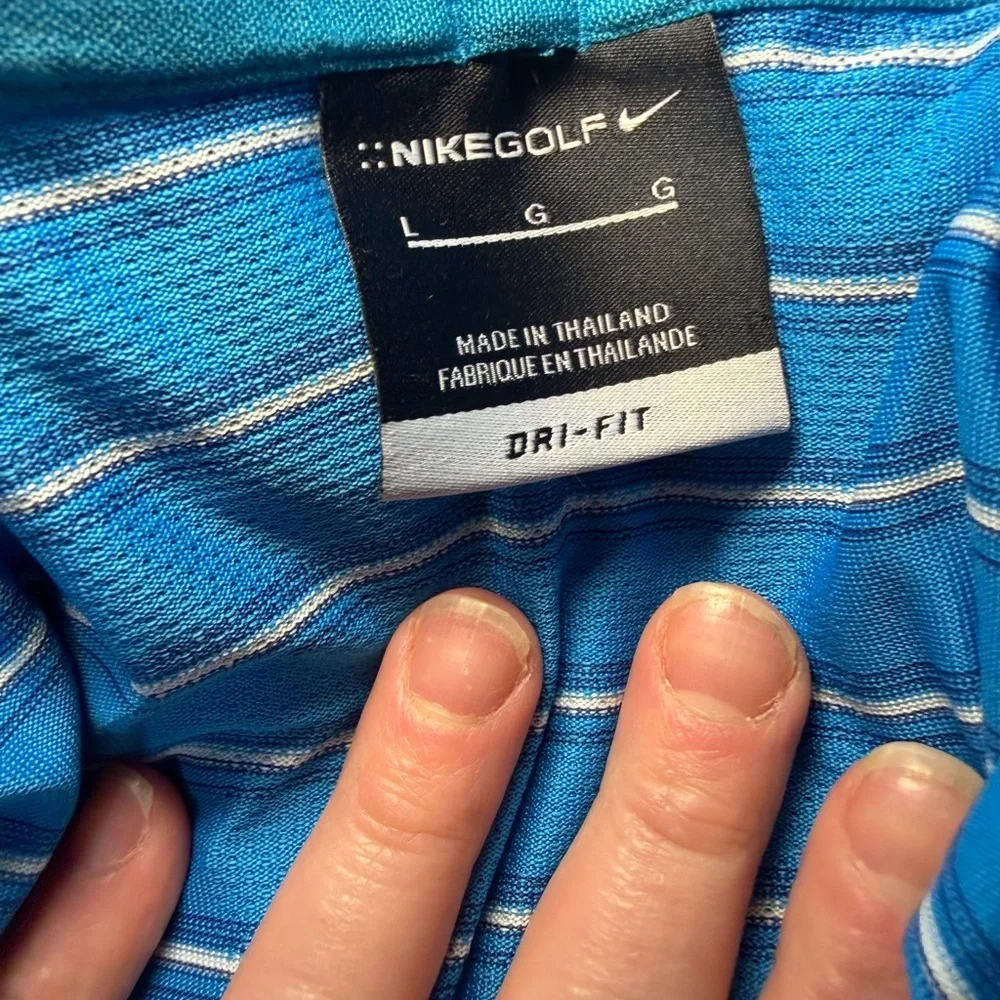 Nike Golf Dri-Fit Blue Striped Polo Shirt Size Large.